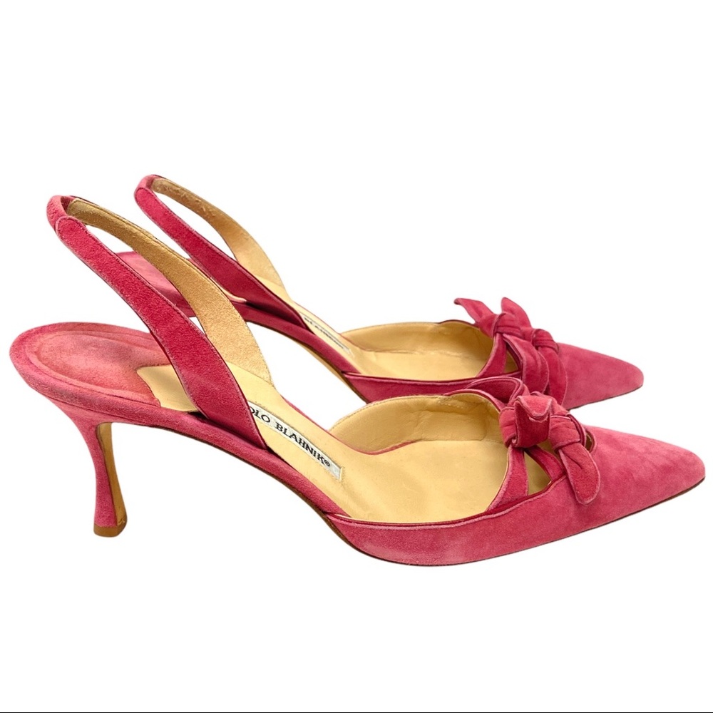 Manolo Blahnik Pink Suede Slingback Heels Sz 39.5/9.5